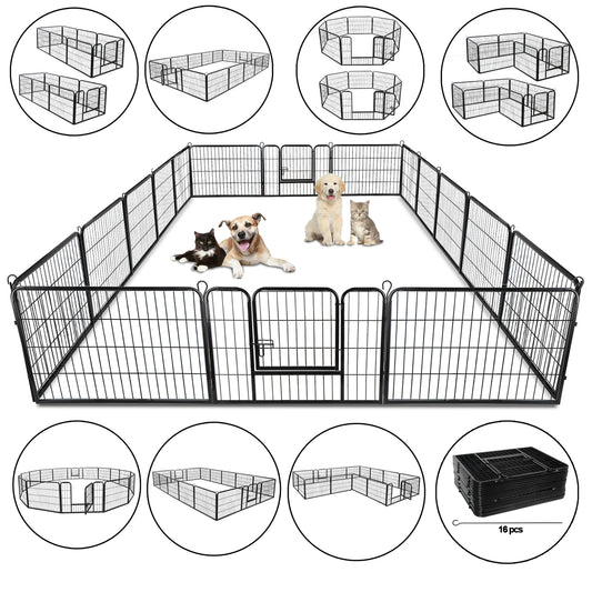 Foldable 16 Panel Dog Playpen Metal Pet Exercise Pen