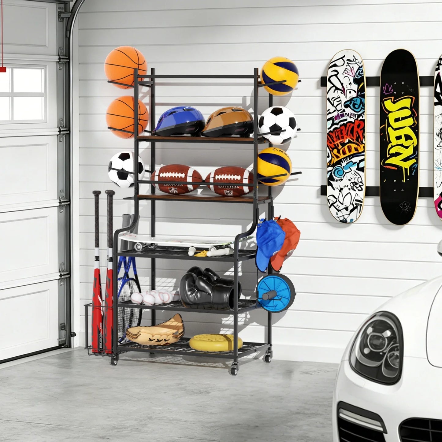 Yoga Mat Storage Rack On Wheels For Home Gym Organization