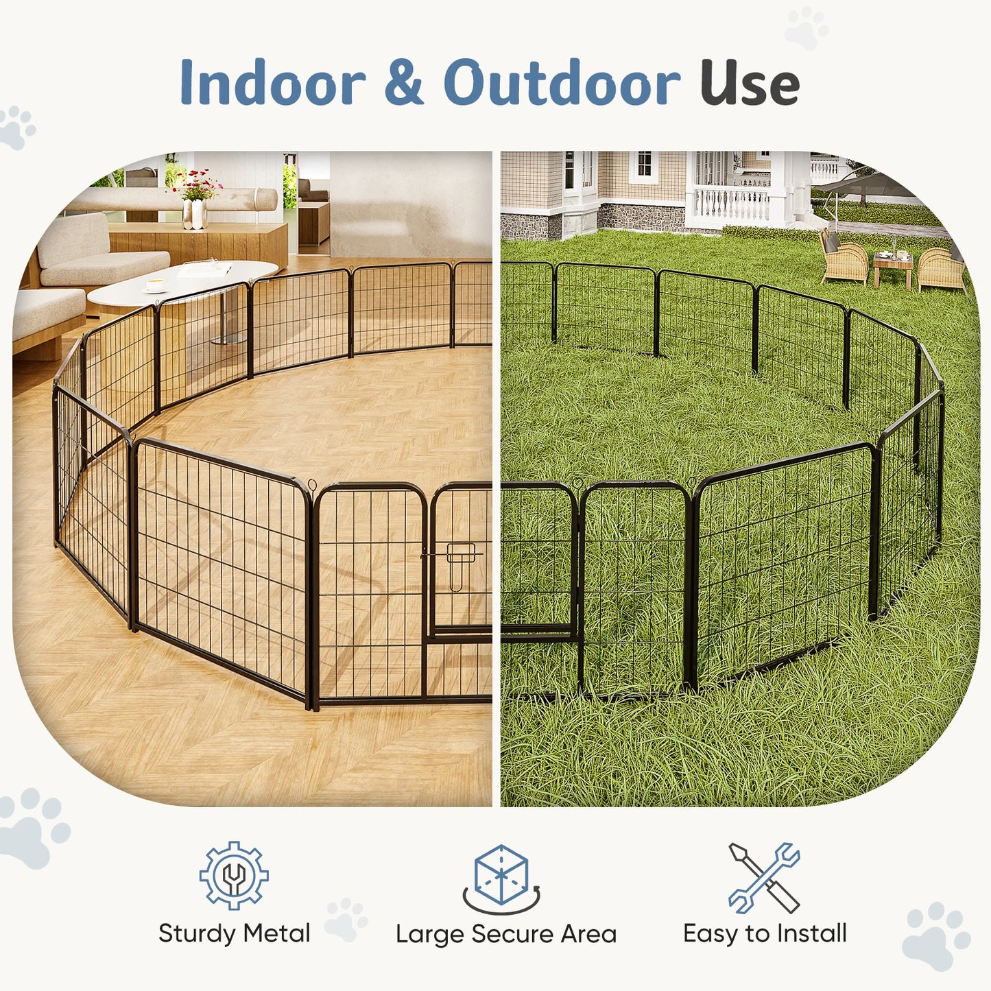 JHK 16 Panel Dog Playpen Metal Fence For Indoor Outdoor