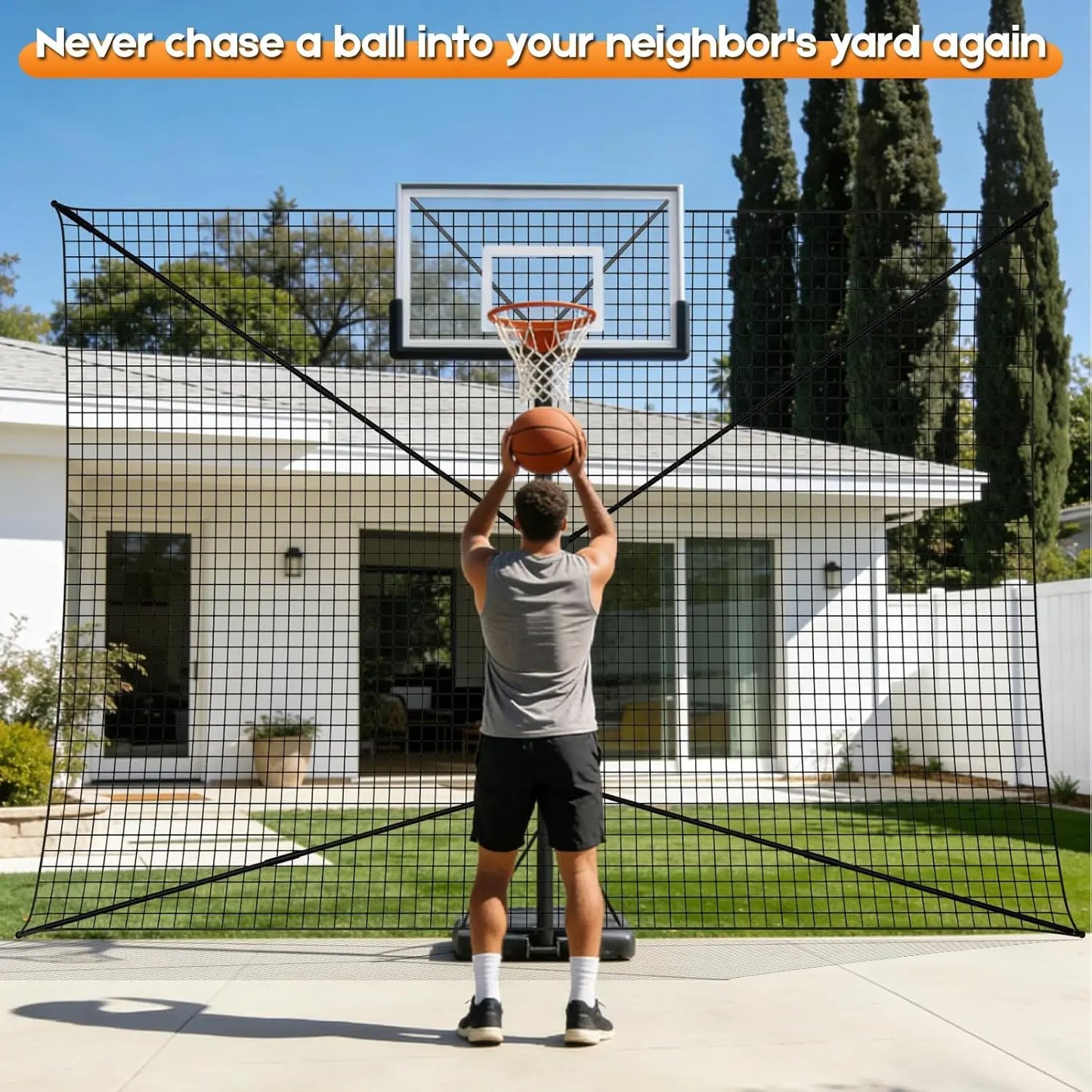 Heavy-Duty Steel Basketball Rebounder Net Backstop For Court And Yard