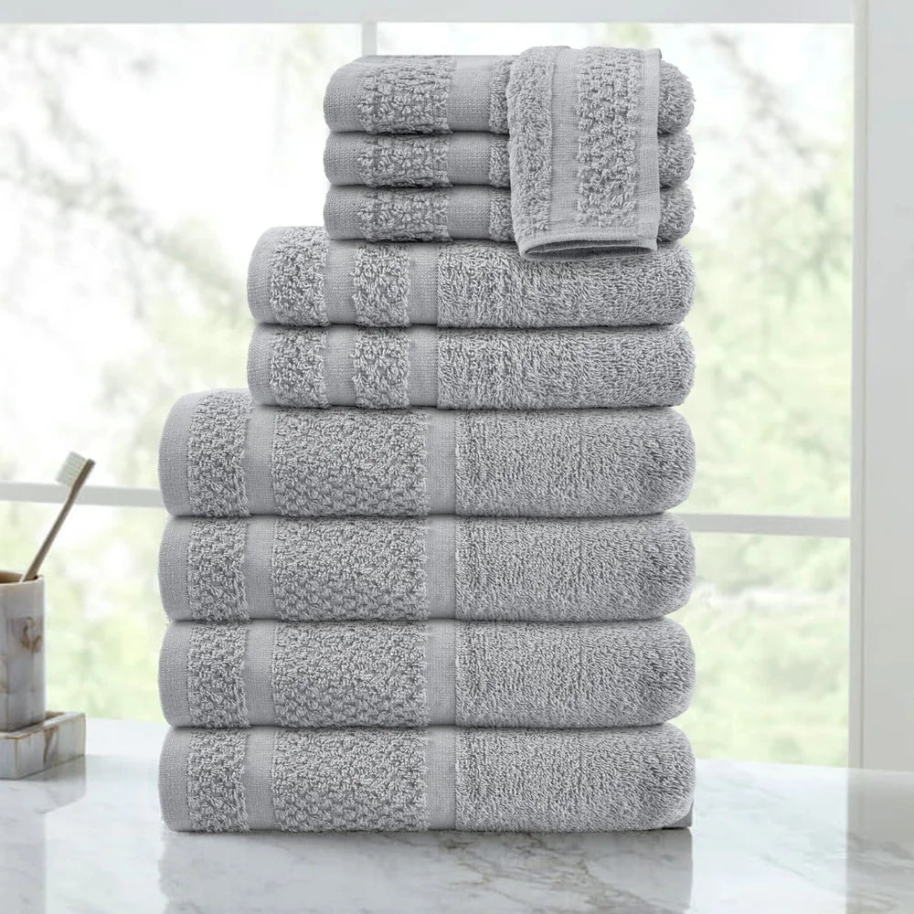 10 Piece Cotton Towel Set Quick Dry Bath Towels Washcloths