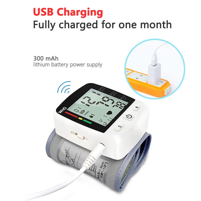 TAKRO Digital Rechargeable Wrist Blood Pressure Monitor With LCD Memory