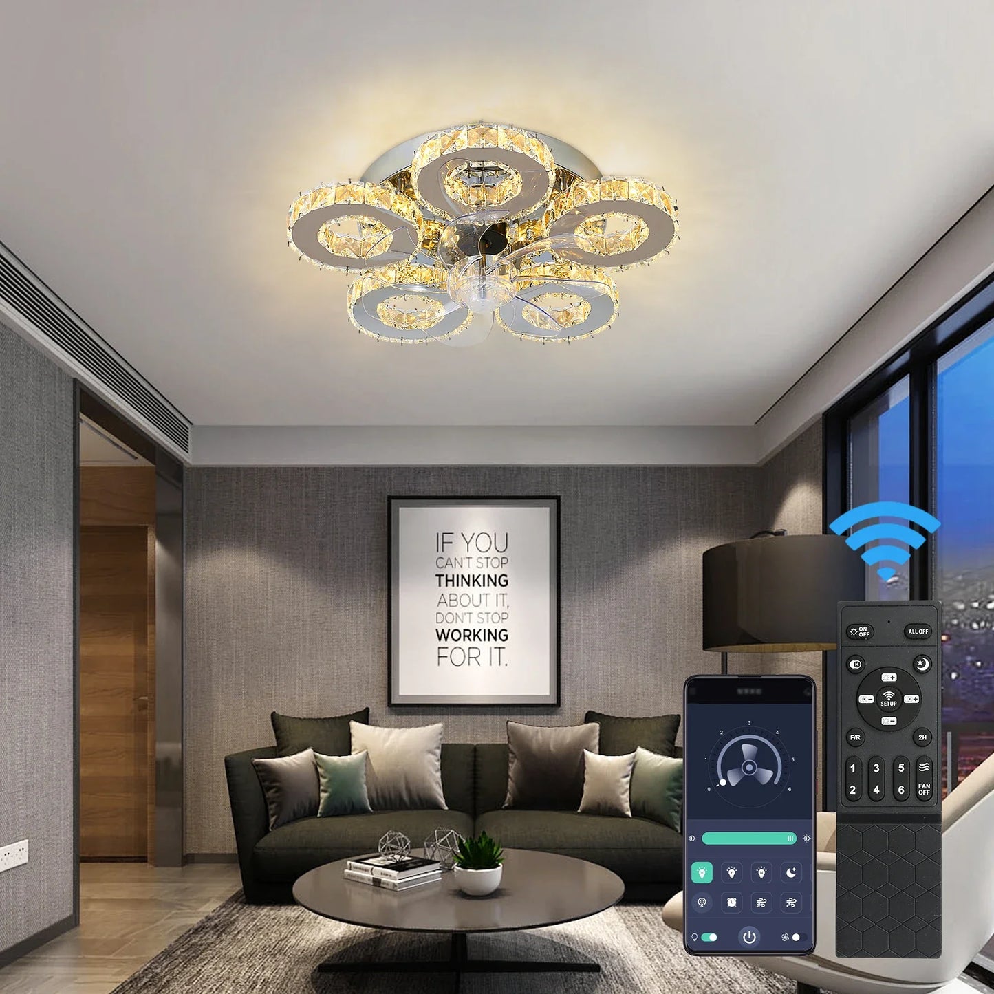 GreeLustr LED Ceiling Fan Light With Retractable Blades