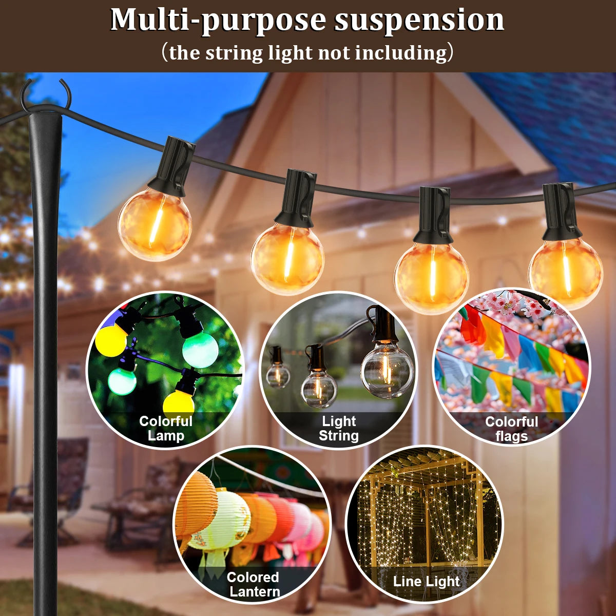 Aiopp Heavy Duty String Light Poles With Fork Waterproof Stand