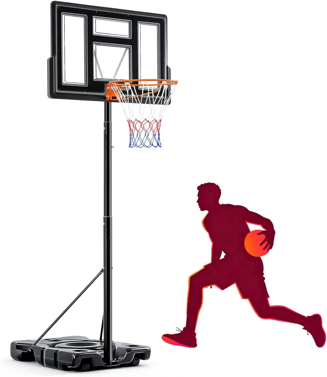 Portable Outdoor Basketball Hoop With Adjustable Backboard And Wheels