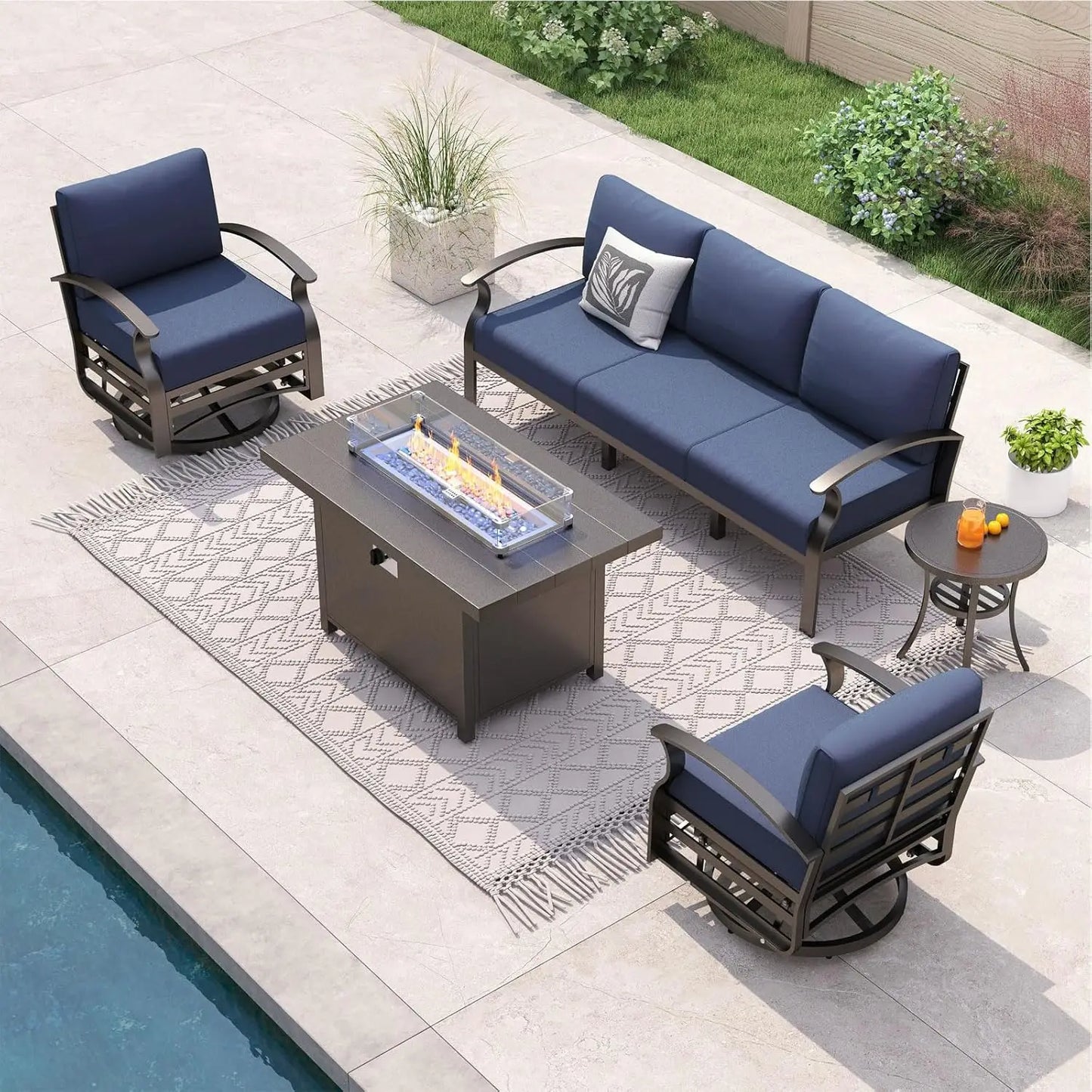 XIAOLANG Aluminum Patio Set With Fire Pit Table