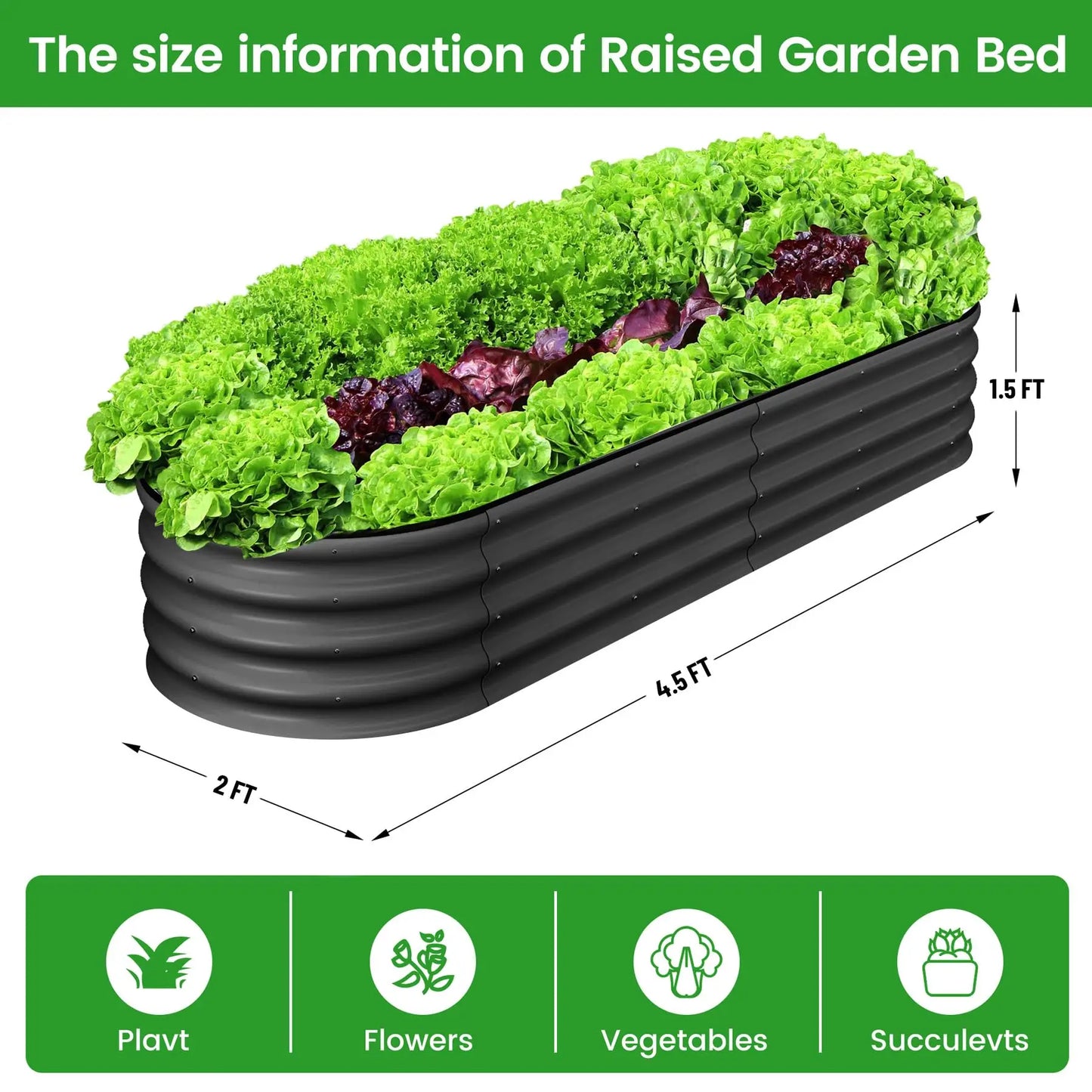 HiMISS Oval Galvanized Steel Raised Garden Bed Safety Edge 2-Pack Planter