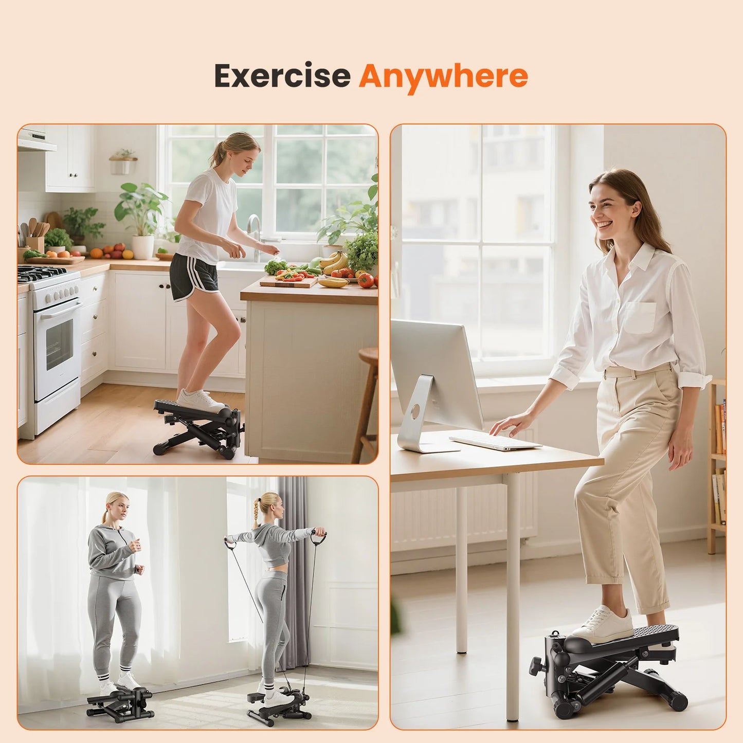 Mini Stepper With Resistance Bands And LCD Monitor