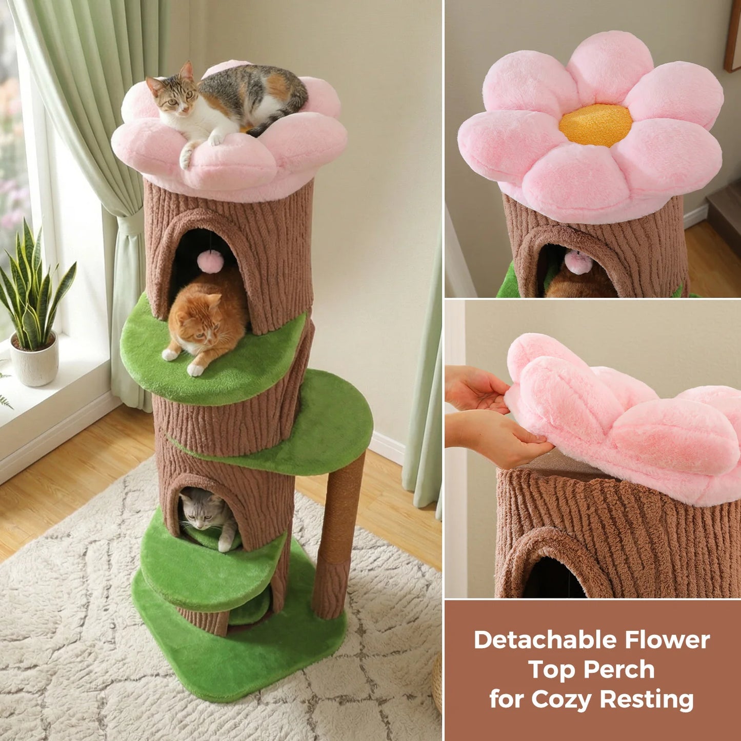 Cat Tree Tower with Four Condos and Scratching Post