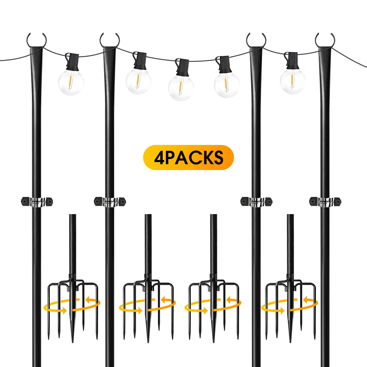 Aiopp Heavy Duty String Light Poles With Fork Waterproof Stand