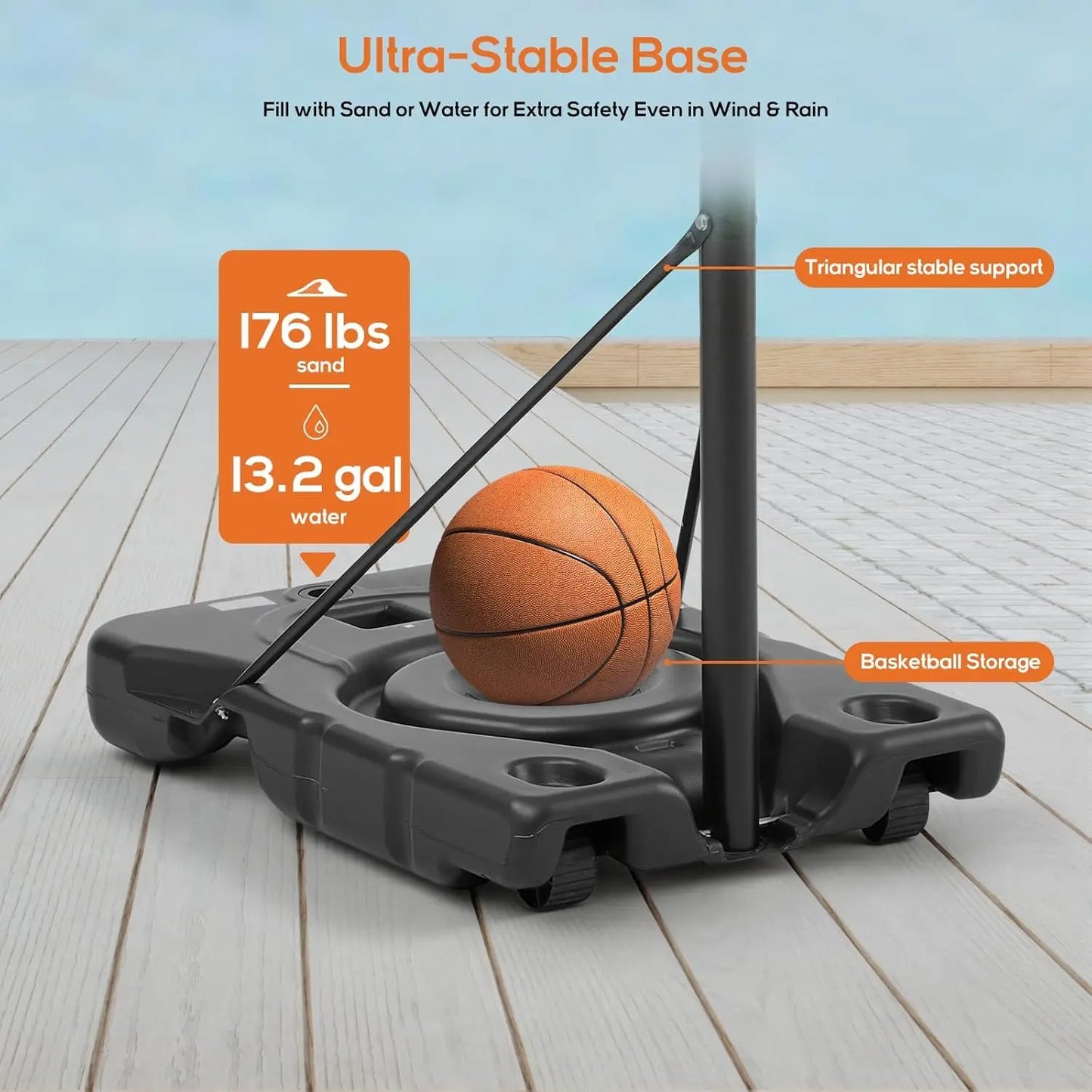 Portable Outdoor Basketball Hoop With Adjustable Backboard And Wheels