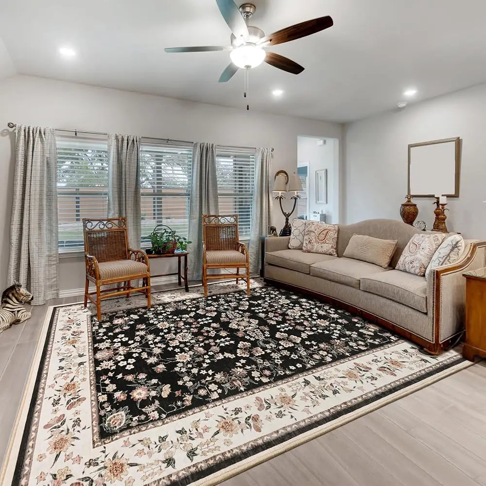 DIXSG Washable Cotton Rug For Living Room Non Slip Oriental Mat