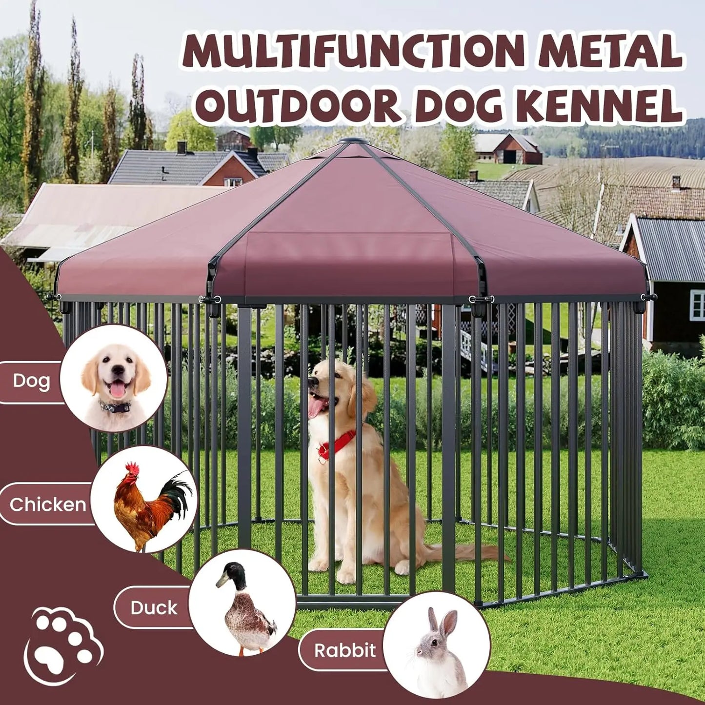 HiMISS Heavy Duty Octagon Dog Kennel Outdoor Lockable Roof Gate