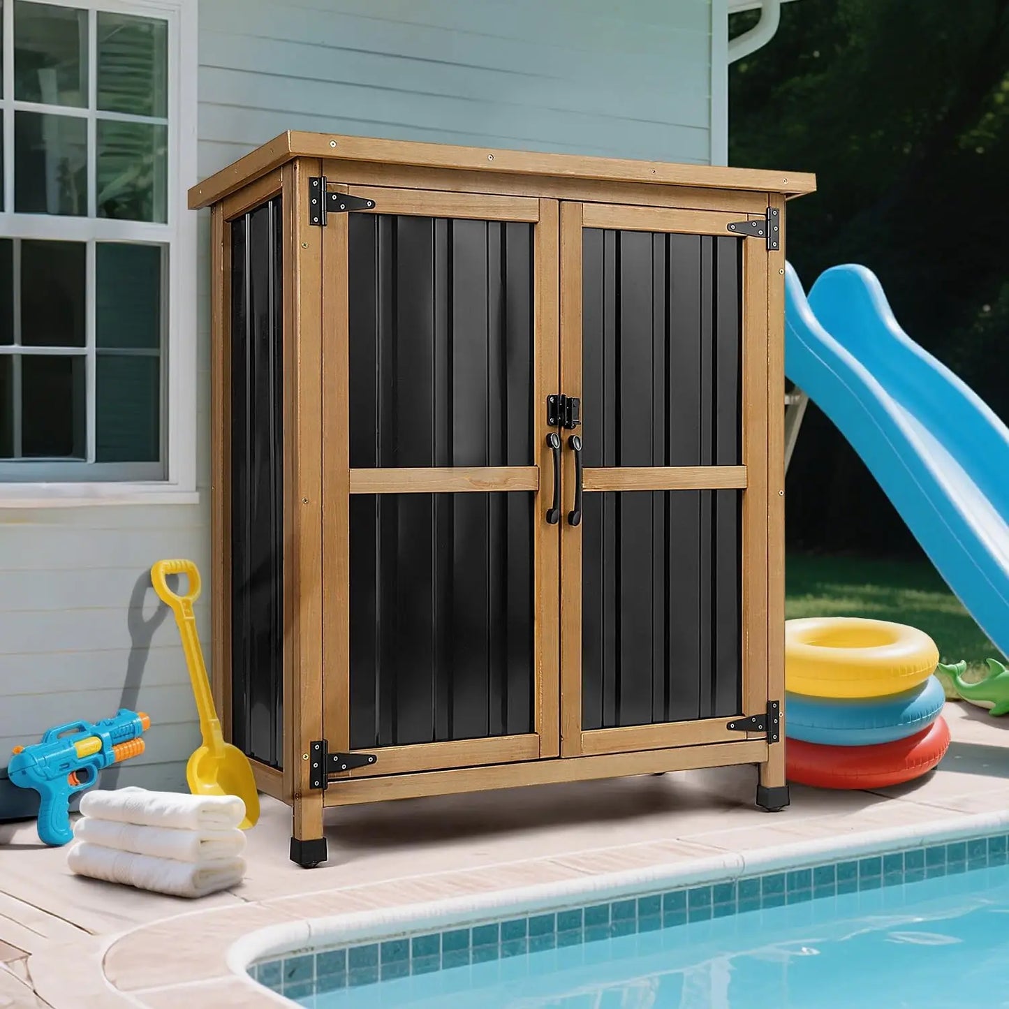 PetsCosset Outdoor Storage Shed Garden Cabinet Waterproof Sloped Roof