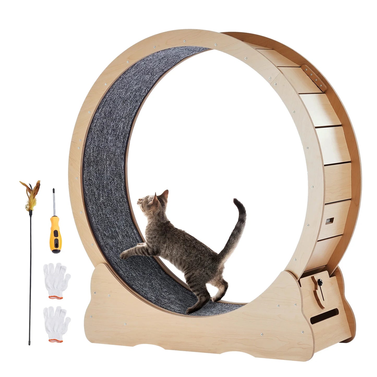 SucceBuy Wooden Cat Exercise Wheel For Indoor Cats With Detachable Carpet