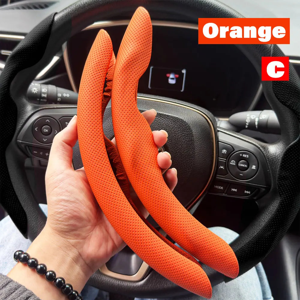 D Shaped Leather Steering Wheel Cover Anti Slip Ventilated Car Accessory