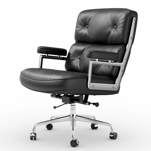 Furgle Genuine Leather Office Chair With Aluminum Arms And Wheels