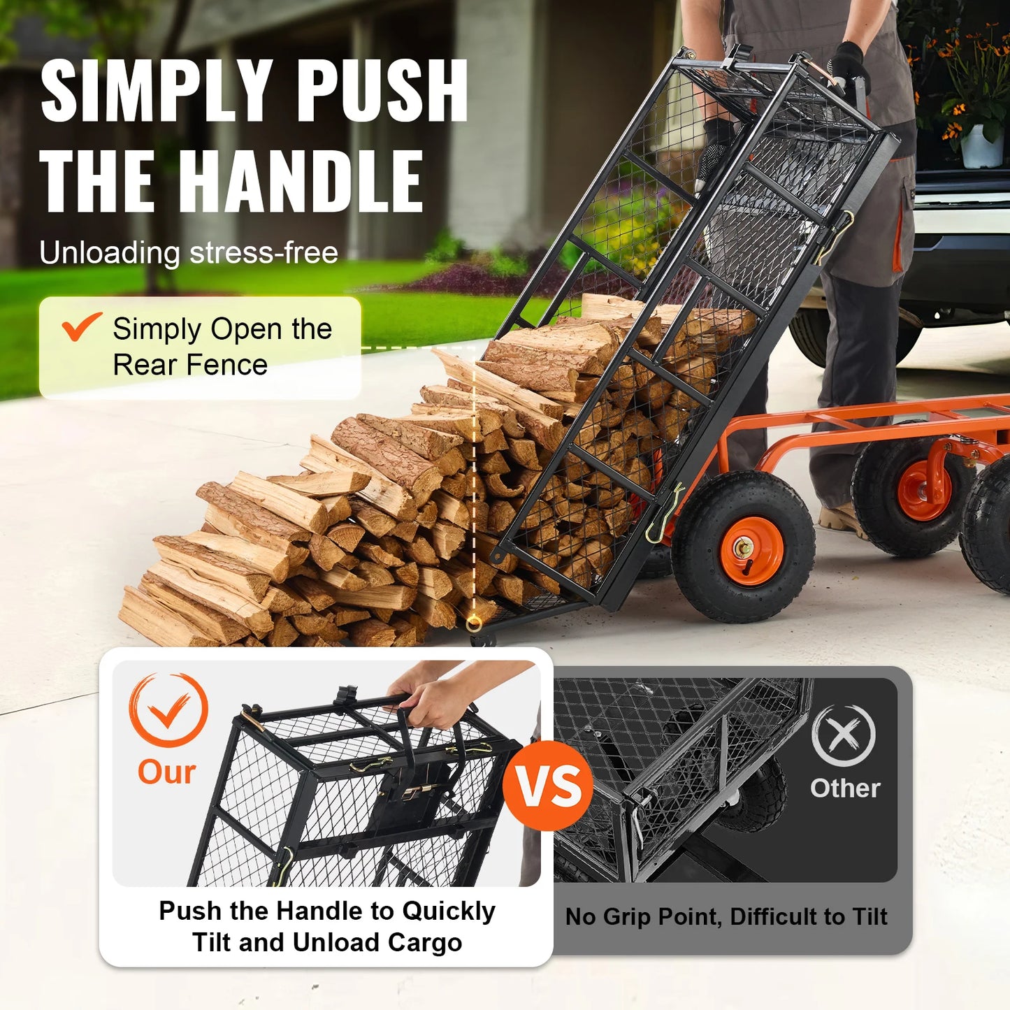 SucceBuy Garden Cart Sturdy Utility Wagon With Dump Cart