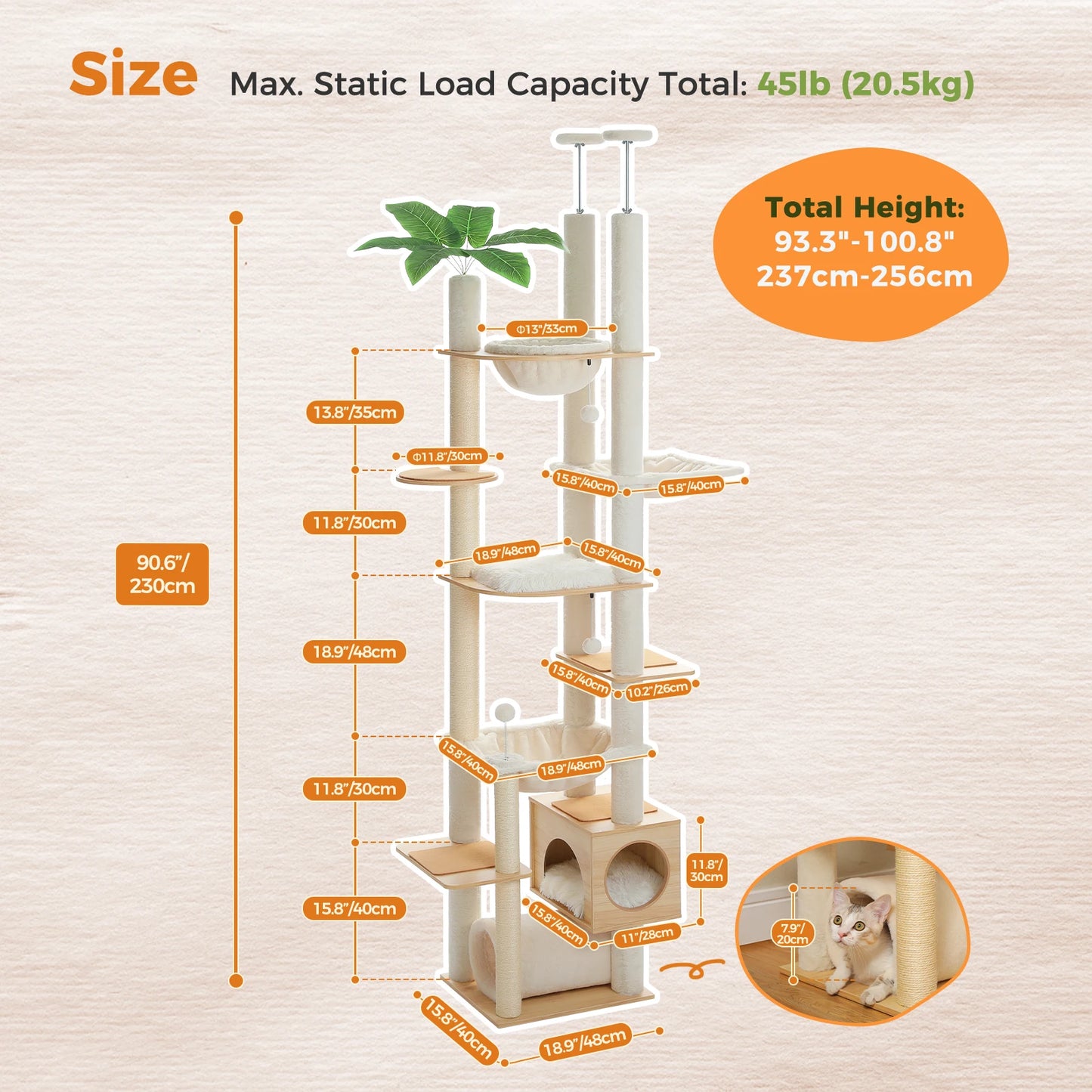 PAWZ Road Height Adjustable Cat Tree With Hammock Indoor