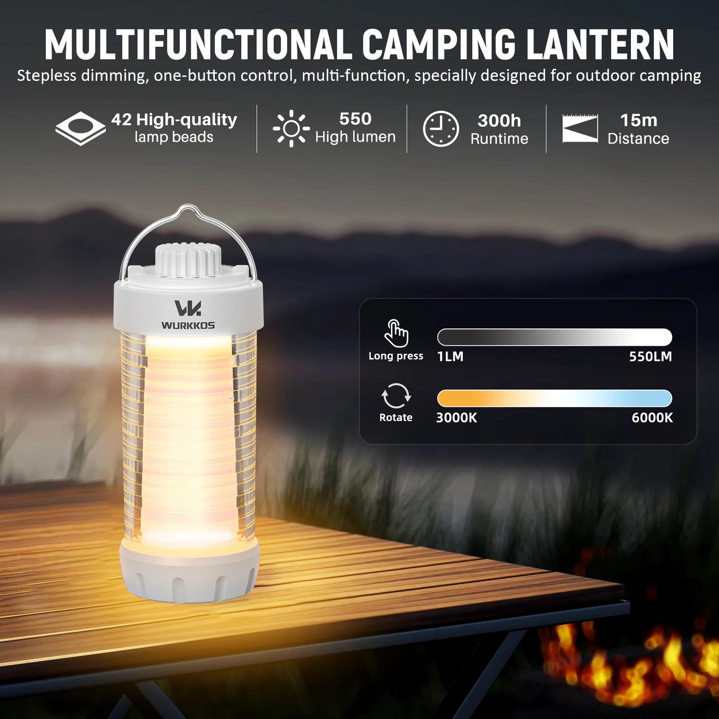 Wurkkos CL01 Camping Lantern 550LM Rechargeable LED Light