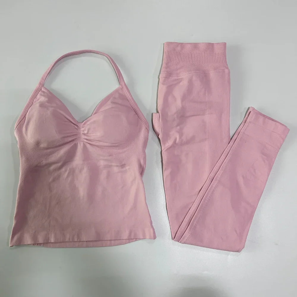 No Logo Seamless Gym Set Women High Waist Tank Tops