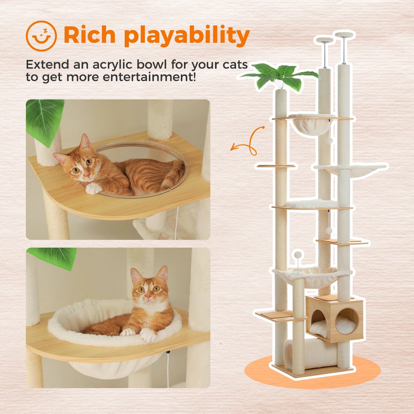 PAWZ Road Height Adjustable Cat Tree With Hammock Indoor
