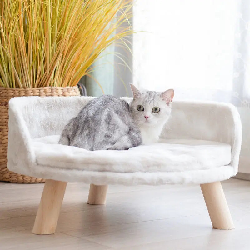 NONECN Luxury Soft Cat Bed With Plush Fabric Cushion Pad