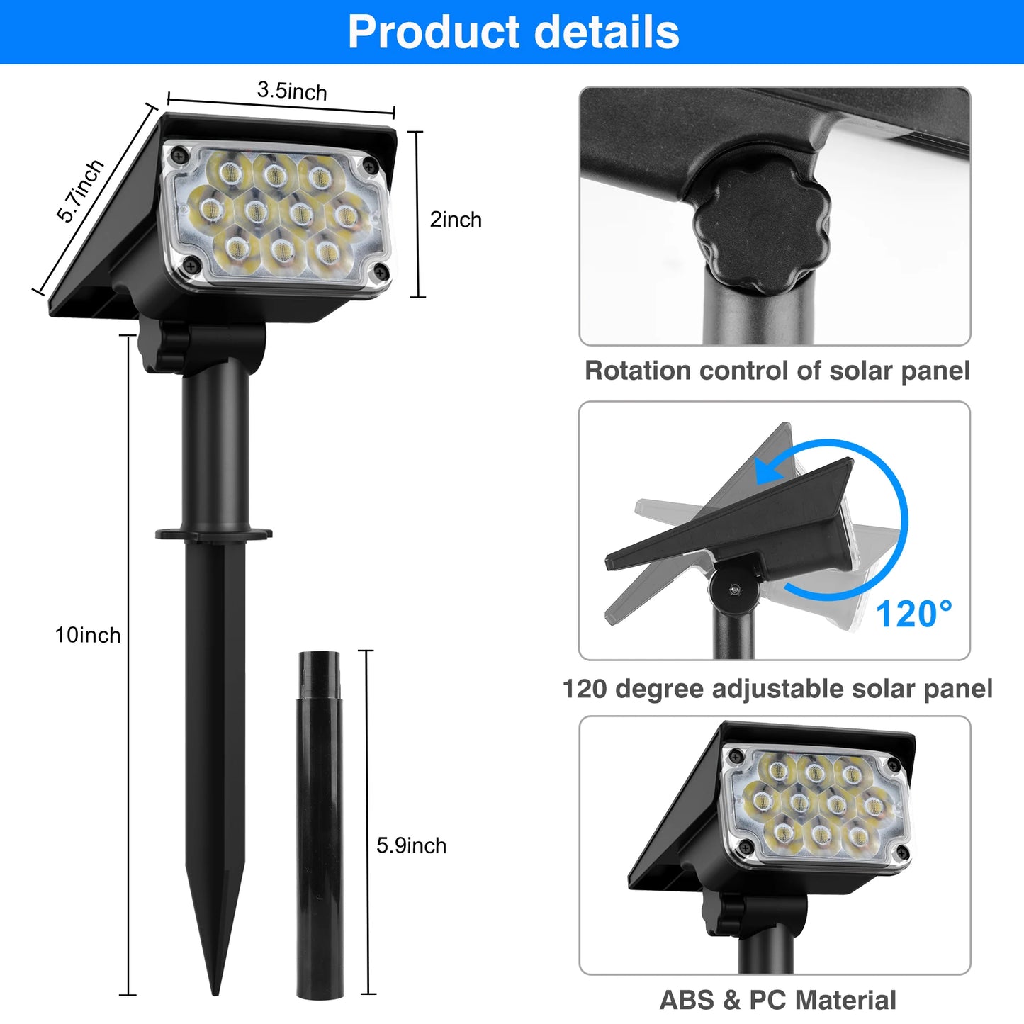 T-SUNRISE Solar LED Outdoor Light IP65 Waterproof Garden Wall