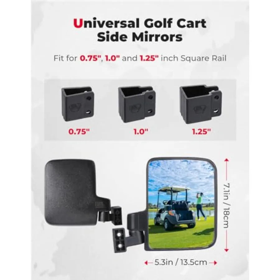No Drilling Golf Cart Rear View Mirror Universal For Square Rails Folding