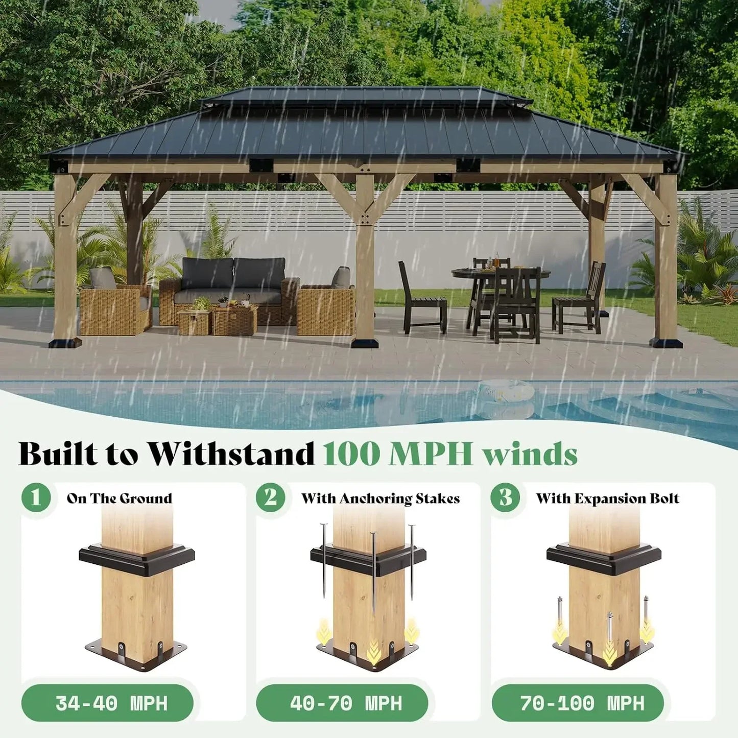 Spruce Wood Gazebo With Double Metal Roof For Garden Patio