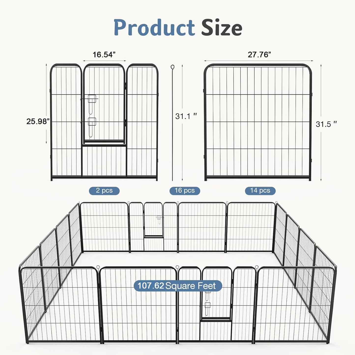 JHK 16 Panel Dog Playpen Metal Fence For Indoor Outdoor