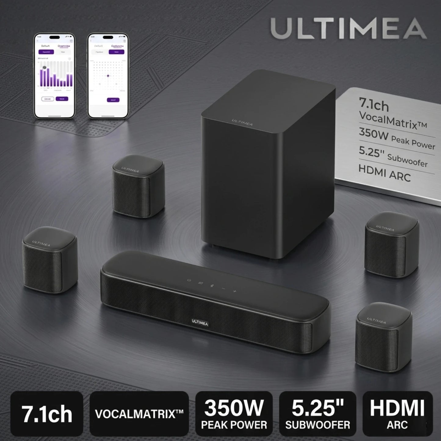 ULTIMEA 350W 7 1 Channel Virtual Surround Soundbar With Subwoofer