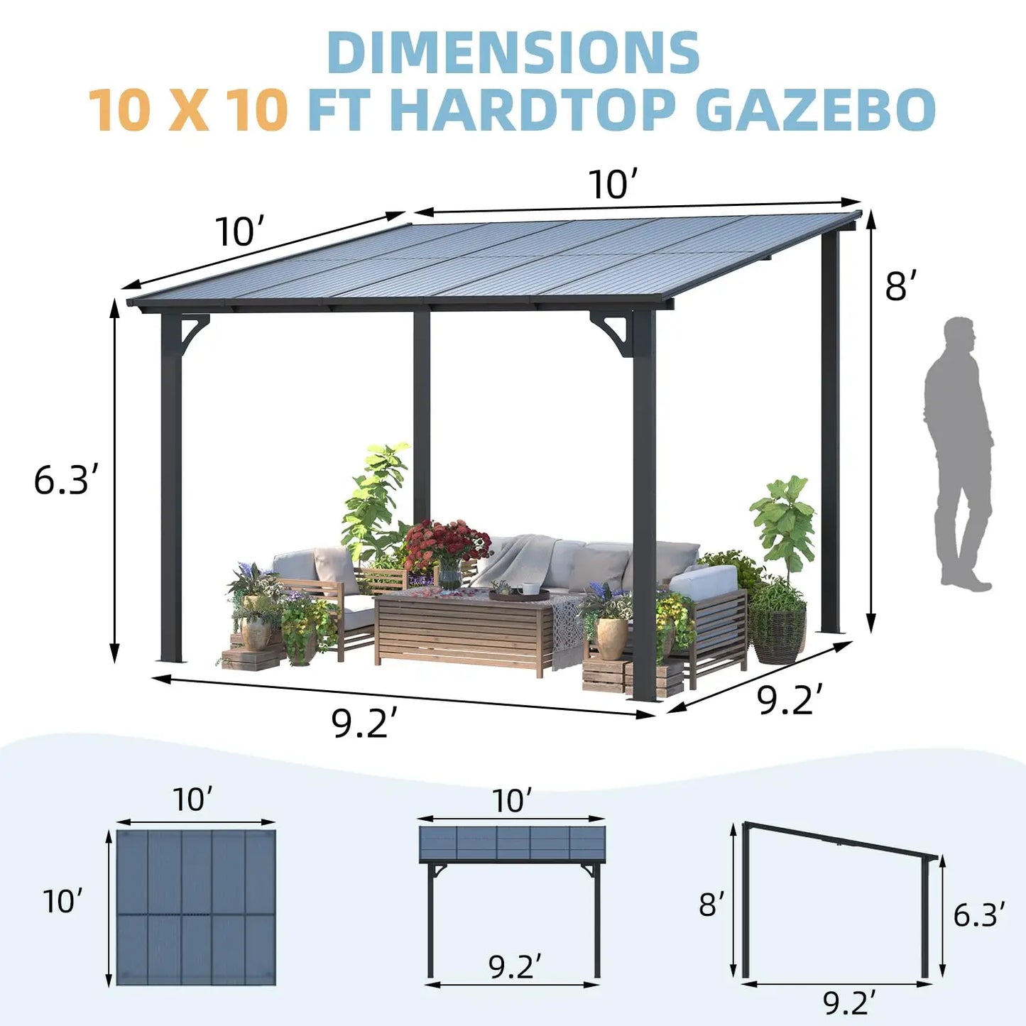 Wall Mounted Gazebo Pergola For Outdoor Patio Deck
