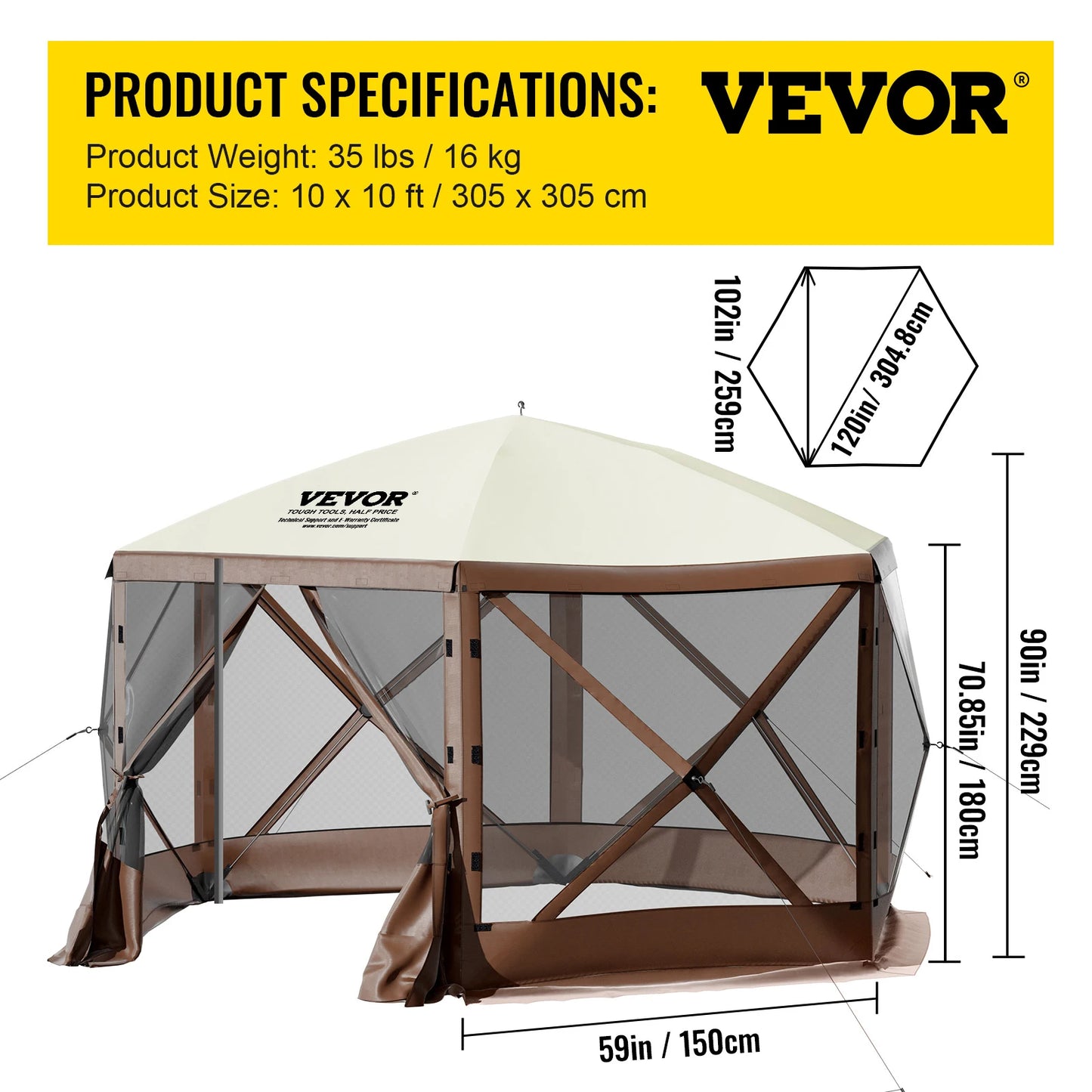 SucceBuy Pop Up Camping Gazebo Shelter Six Sided Shade Tent