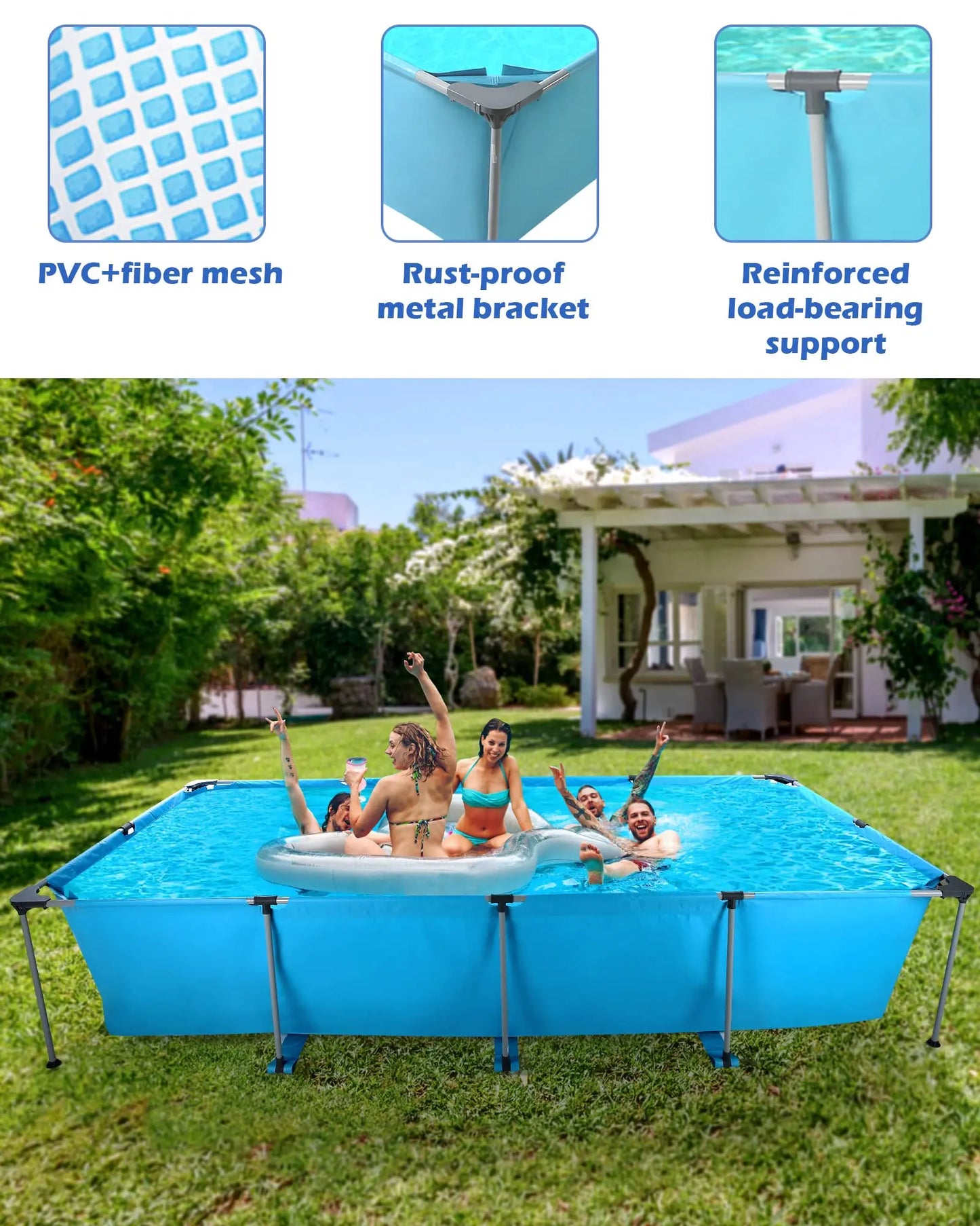 Above Ground Rectangle Frame Pool for Backyard Use