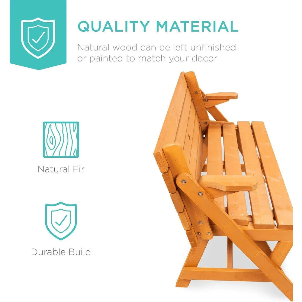 2-In-1 Outdoor Wooden Picnic Table And Bench With Umbrella Hole