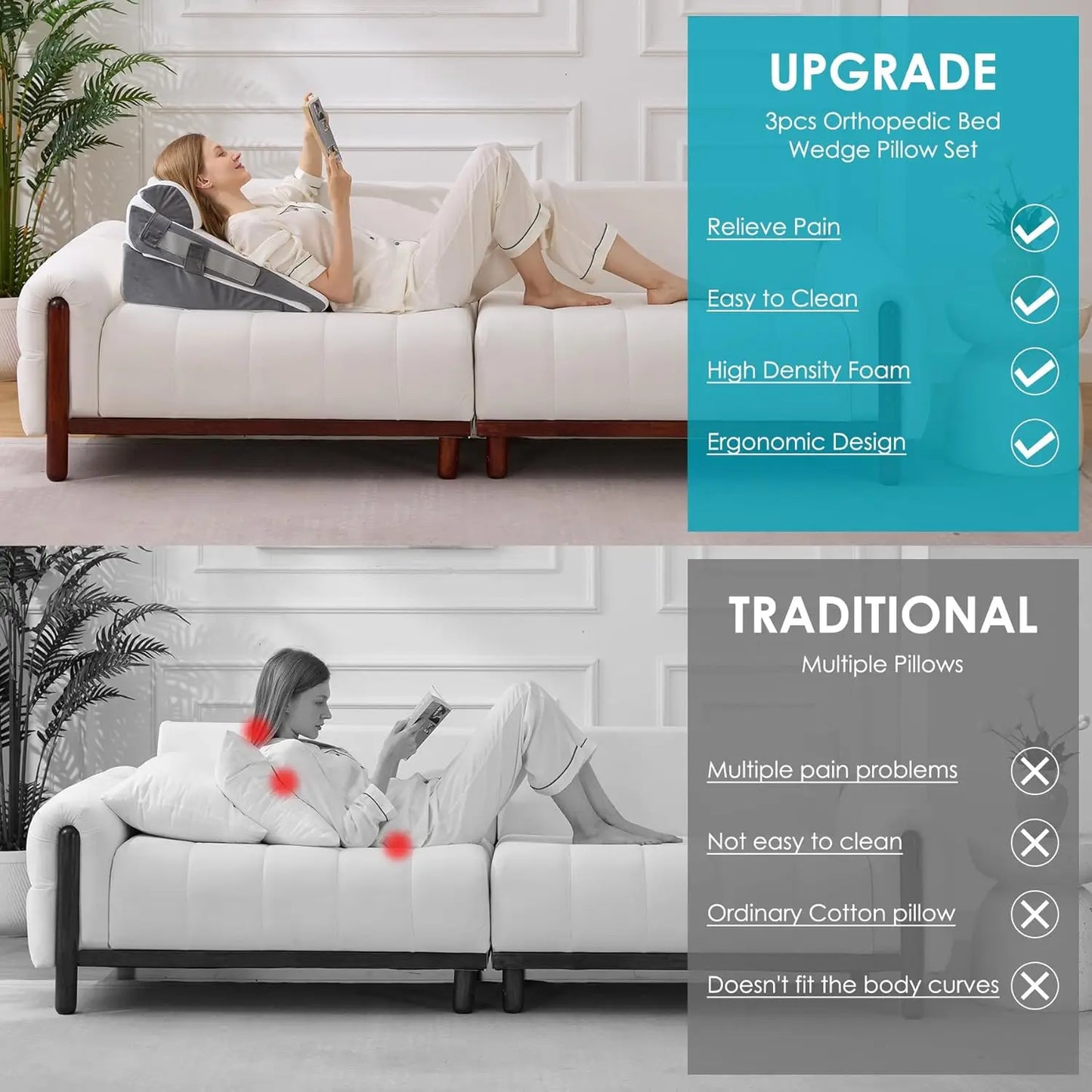 Adjustable Memory Foam Wedge Pillow Set for Surgery Reflux Relief