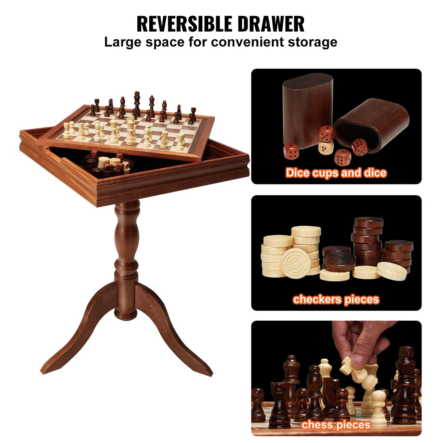 SucceBuy 3-in-1 Chess Checkers Backgammon Table Set