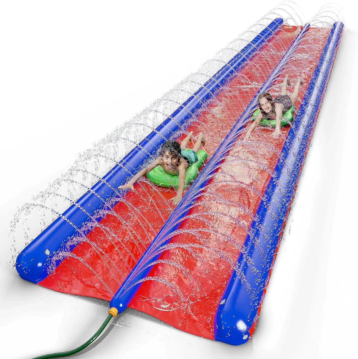 Two Person Waterslide With Sprinkler And Inflatable Boards