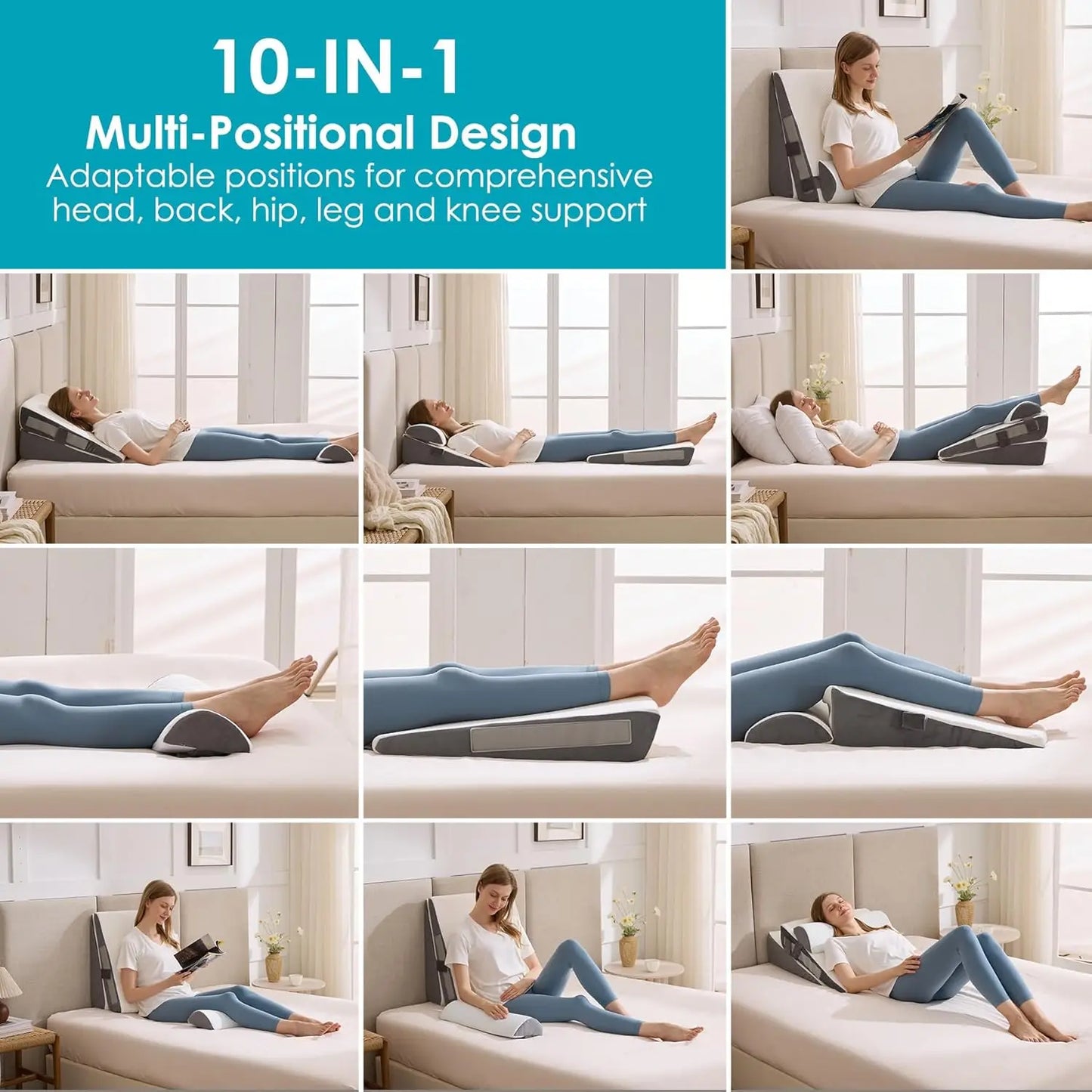 Adjustable Memory Foam Wedge Pillow Set for Surgery Reflux Relief