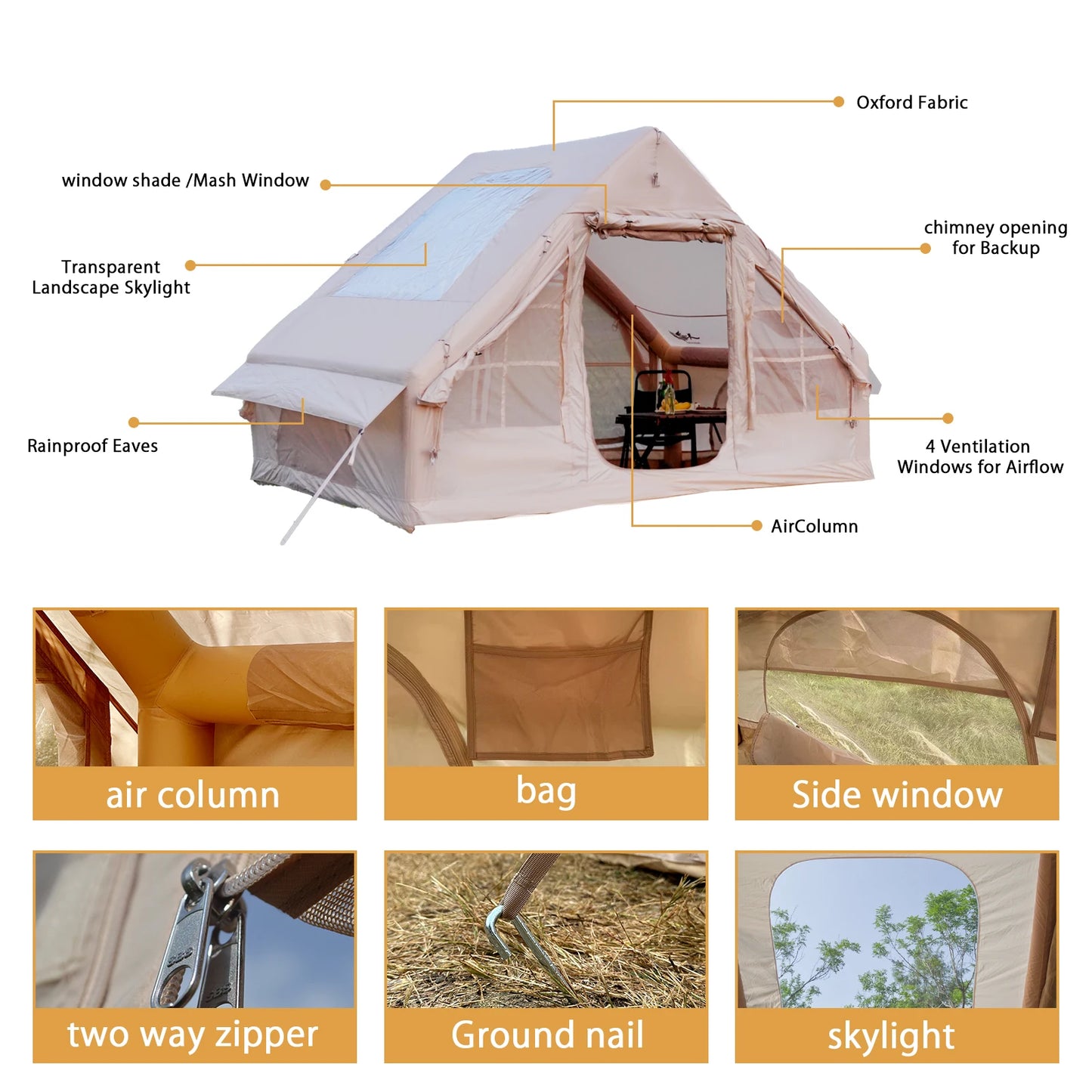 Pakicetus Inflatable Tent With Skylight For Family Outdoor