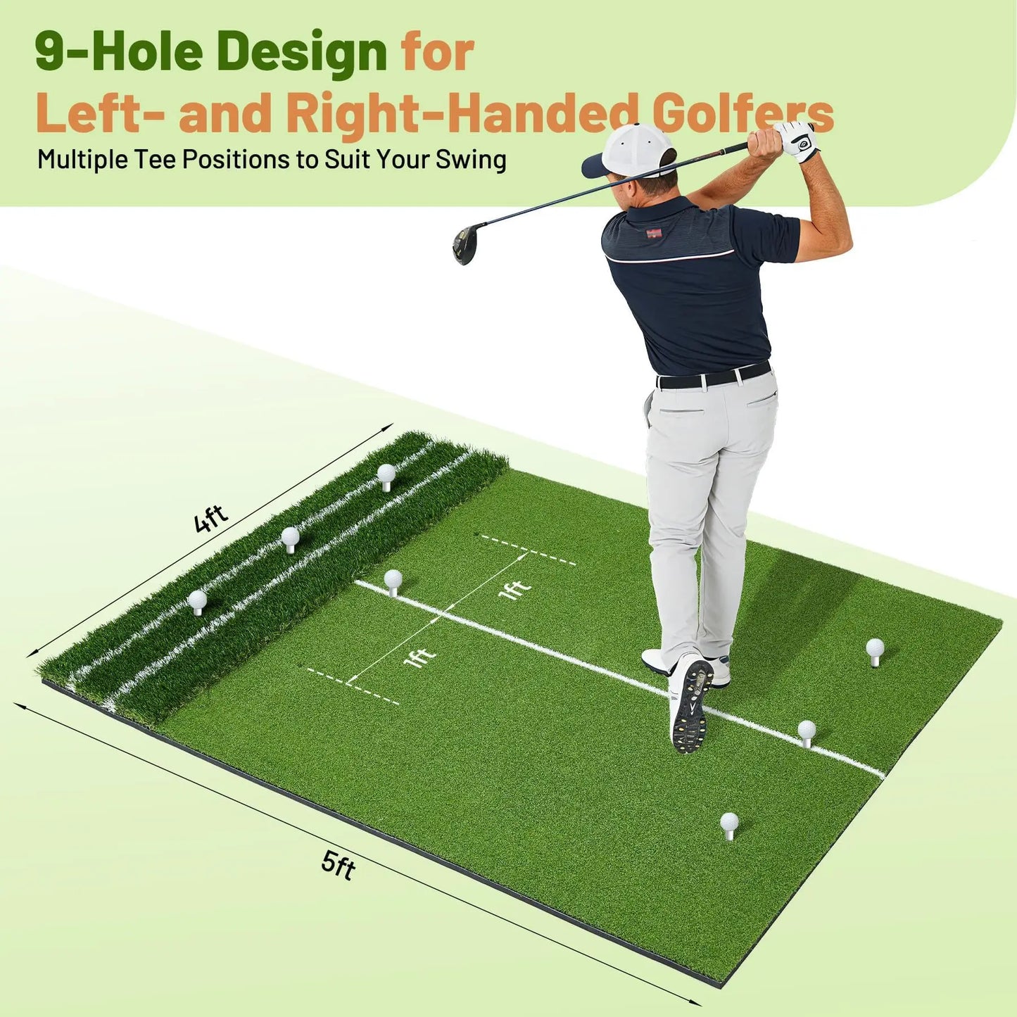 HiMISS Dual Turf Golf Practice Mat With Alignment Lines For Indoor Outdoor