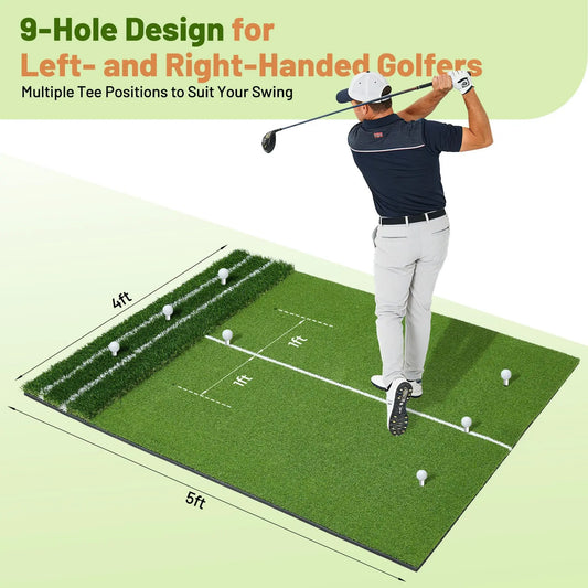 HiMISS Dual Turf Golf Practice Mat With Alignment Lines For Indoor Outdoor