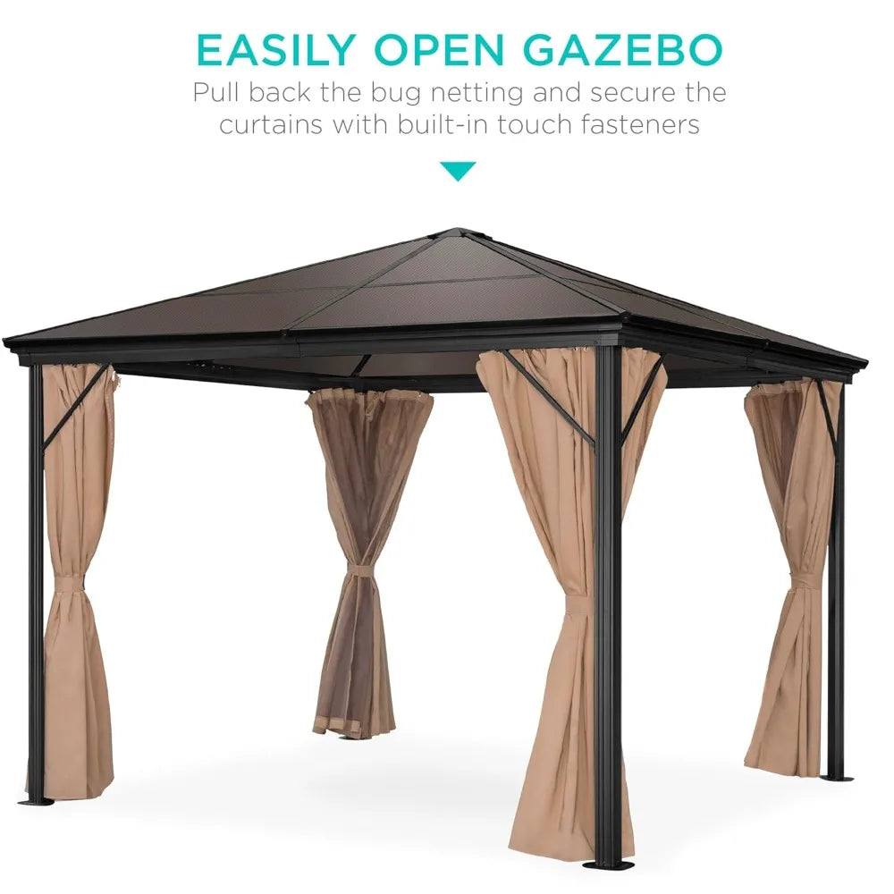 10x10ft Aluminum Hardtop Gazebo With Mosquito Netting And Curtains